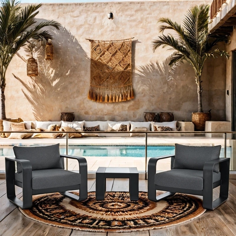 3Pieces Garden Conversation Sets with 6.7" Thick Cushion and Coffee